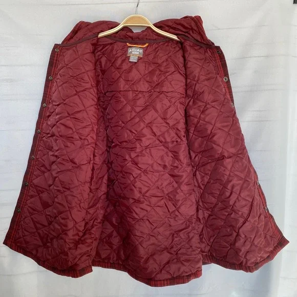Ariat Rebar Flannel Hooded Shacket Shirt Jacket Women XL Rosewood Plaid NWT - Picture 4 of 14